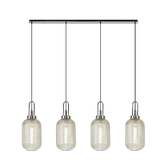 Photograph: Idolite Camille Linear 4 Light Pendant With 20cm Tubular Ribbed Glass, Polished Nickel/Matt Black Champagne