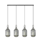 Photograph: Idolite Camille Linear 4 Light Pendant With 20cm Tubular Ribbed Glass, Polished Nickel/Matt Black Smoked