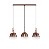 Photograph: Idolite Camille Linear Pendant 3 x E27 With 28cm Trapezium Glass, Copper/Clear/Matt Black
