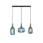 Photograph: Idolite Camille Linear Pendant 3 x E27 With Various Glasses, Aged Pewter/Petrol Blue/Matt Black