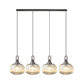 Photograph: Idolite Camille Linear Pendant, 4 x E27, Aged Pewter/Matt Black With 30cm Pumpkin Shaped Ribbed Champagne Glass