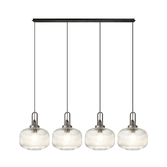 Photograph: Idolite Camille Linear Pendant, 4 x E27, Aged Pewter/Matt Black With 30cm Pumpkin Shaped Ribbed Clear Glass