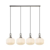 Photograph: Idolite Camille Linear Pendant, 4 x E27, Antique Silver/Matt Black With 30cm Pumpkin Shaped Ribbed Opal Glass