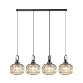 Photograph: Idolite Camille Linear Pendant, 4 x E27, Black Chrome/Matt Black With 30cm Pumpkin Shaped Ribbed Champagne Glass