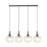 Photograph: Idolite Camille Linear Pendant, 4 x E27, Black Chrome/Matt Black With 30cm Pumpkin Shaped Ribbed Clear Glass