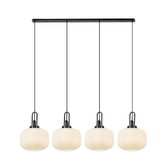 Photograph: Idolite Camille Linear Pendant, 4 x E27, Black Chrome/Matt Black With 30cm Pumpkin Shaped Ribbed Opal Glass