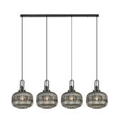 Photograph: Idolite Camille Linear Pendant, 4 x E27, Black Chrome/Matt Black With 30cm Pumpkin Shaped Ribbed Smoked Glass
