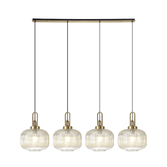 Photograph: Idolite Camille Linear Pendant, 4 x E27, Brass Gold/Matt Black With 30cm Pumpkin Shaped Ribbed Champagne Glass