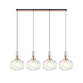 Photograph: Idolite Camille Linear Pendant, 4 x E27, Copper/Matt Black With 30cm Pumpkin Shaped Ribbed Clear Glass
