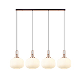 Photograph: Idolite Camille Linear Pendant, 4 x E27, Copper/Matt Black With 30cm Pumpkin Shaped Ribbed Opal Glass