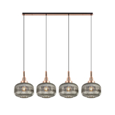 Photograph: Idolite Camille Linear Pendant, 4 x E27, Copper/Matt Black With 30cm Pumpkin Shaped Ribbed Smoked Glass