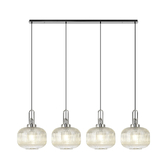 Photograph: Idolite Camille Linear Pendant, 4 x E27, Polished Nickel/Matt Black With 30cm Pumpkin Shaped Ribbed Champagne Glass