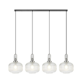 Photograph: Idolite Camille Linear Pendant, 4 x E27, Polished Nickel/Matt Black With 30cm Pumpkin Shaped Ribbed Clear Glass