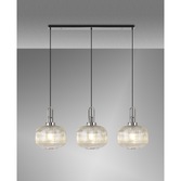 Photograph: Idolite Camille Polished Nickel 3 Light Linear Bar Pendant With Champagne Ribbed Glasses