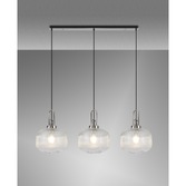 Photograph: Idolite Camille Polished Nickel 3 Light Linear Bar Pendant With Clear Ribbed Glasses