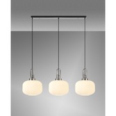 Photograph: Idolite Camille Polished Nickel 3 Light Linear Bar Pendant With Opal Ribbed Glasses