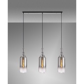 Photograph: Idolite Camille Polished Nickel 3 Light Linear Bar Pendant With Smoked/Clear Ombre Glasses