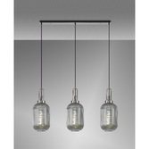 Photograph: Idolite Camille Polished Nickel 3 Light Linear Bar Pendant With Smoked Ribbed Glasses