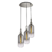 Photograph: Idolite Camille Round 3 Light Pendant With 16cm Cylinder Glass, Polished Nickel/Matt Black Smoked/Clear