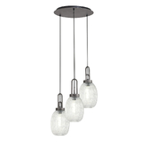 Photograph: Idolite Camille Round 3 Light Pendant With 20cm Almond Ribbed Glass, Aged Pewter/Matt Black Clear