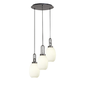 Photograph: Idolite Camille Round 3 Light Pendant With 20cm Almond Ribbed Glass, Aged Pewter/Matt Black Opal