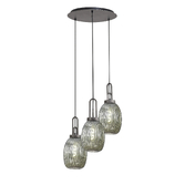 Photograph: Idolite Camille Round 3 Light Pendant With 20cm Almond Ribbed Glass, Aged Pewter/Matt Black Smoked