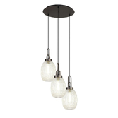 Photograph: Idolite Camille Round 3 Light Pendant With 20cm Almond Ribbed Glass, Antique Silver/Matt Black Champagne