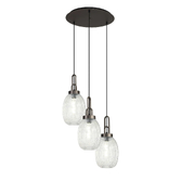 Photograph: Idolite Camille Round 3 Light Pendant With 20cm Almond Ribbed Glass, Antique Silver/Matt Black Clear