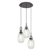 Photograph: Idolite Camille Round 3 Light Pendant With 20cm Almond Ribbed Glass, Black Chrome/Matt Black Clear