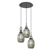 Photograph: Idolite Camille Round 3 Light Pendant With 20cm Almond Ribbed Glass, Black Chrome/Matt Black Smoked