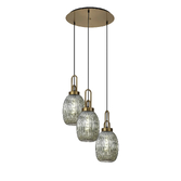 Photograph: Idolite Camille Round 3 Light Pendant With 20cm Almond Ribbed Glass, Brass Gold/Matt Black Smoked