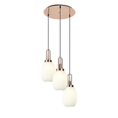 Photograph: Idolite Camille Round 3 Light Pendant With 20cm Almond Ribbed Glass, Copper/Matt Black Opal