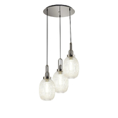 Photograph: Idolite Camille Round 3 Light Pendant With 20cm Almond Ribbed Glass, Polished Nickel/Matt Black Champagne