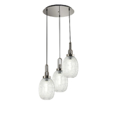 Photograph: Idolite Camille Round 3 Light Pendant With 20cm Almond Ribbed Glass, Polished Nickel/Matt Black Clear