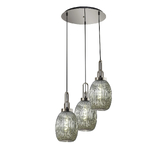 Photograph: Idolite Camille Round 3 Light Pendant With 20cm Almond Ribbed Glass, Polished Nickel/Matt Black Smoked