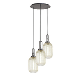 Photograph: Idolite Camille Round 3 Light Pendant With 20cm Tubular Ribbed Glass, Aged Pewter/Matt Black Champagne