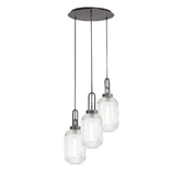 Photograph: Idolite Camille Round 3 Light Pendant With 20cm Tubular Ribbed Glass, Aged Pewter/Matt Black Clear