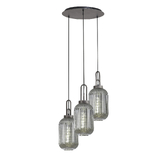 Photograph: Idolite Camille Round 3 Light Pendant With 20cm Tubular Ribbed Glass, Aged Pewter/Matt Black Smoked