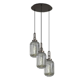 Photograph: Idolite Camille Round 3 Light Pendant With 20cm Tubular Ribbed Glass, Antique Silver/Matt Black Smoked