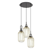 Photograph: Idolite Camille Round 3 Light Pendant With 20cm Tubular Ribbed Glass, Black Chrome/Matt Black Champagne