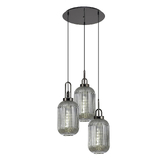 Photograph: Idolite Camille Round 3 Light Pendant With 20cm Tubular Ribbed Glass, Black Chrome/Matt Black Smoked
