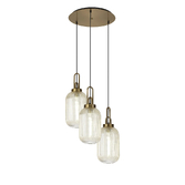 Photograph: Idolite Camille Round 3 Light Pendant With 20cm Tubular Ribbed Glass, Brass Gold/Matt Black Champagne