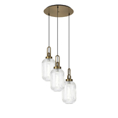 Photograph: Idolite Camille Round 3 Light Pendant With 20cm Tubular Ribbed Glass, Brass Gold/Matt Black Clear