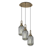 Photograph: Idolite Camille Round 3 Light Pendant With 20cm Tubular Ribbed Glass, Brass Gold/Matt Black Smoked