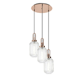 Photograph: Idolite Camille Round 3 Light Pendant With 20cm Tubular Ribbed Glass, Copper/Matt Black Clear