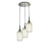 Photograph: Idolite Camille Round 3 Light Pendant With 20cm Tubular Ribbed Glass, Polished Nickel/Matt Black Champagne