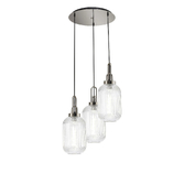 Photograph: Idolite Camille Round 3 Light Pendant With 20cm Tubular Ribbed Glass, Polished Nickel/Matt Black Clear