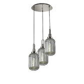 Photograph: Idolite Camille Round 3 Light Pendant With 20cm Tubular Ribbed Glass, Polished Nickel/Matt Black Smoked