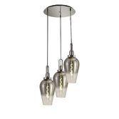 Photograph: Idolite Camille Round 3 Light Pendant With 23cm Pear Glass, Polished Nickel/Matt Black Smoked/Clear