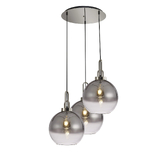 Photograph: Idolite Camille Round 3 Light Pendant With 30cm Globe Glass, Polished Nickel/Matt Black Smoked/Clear